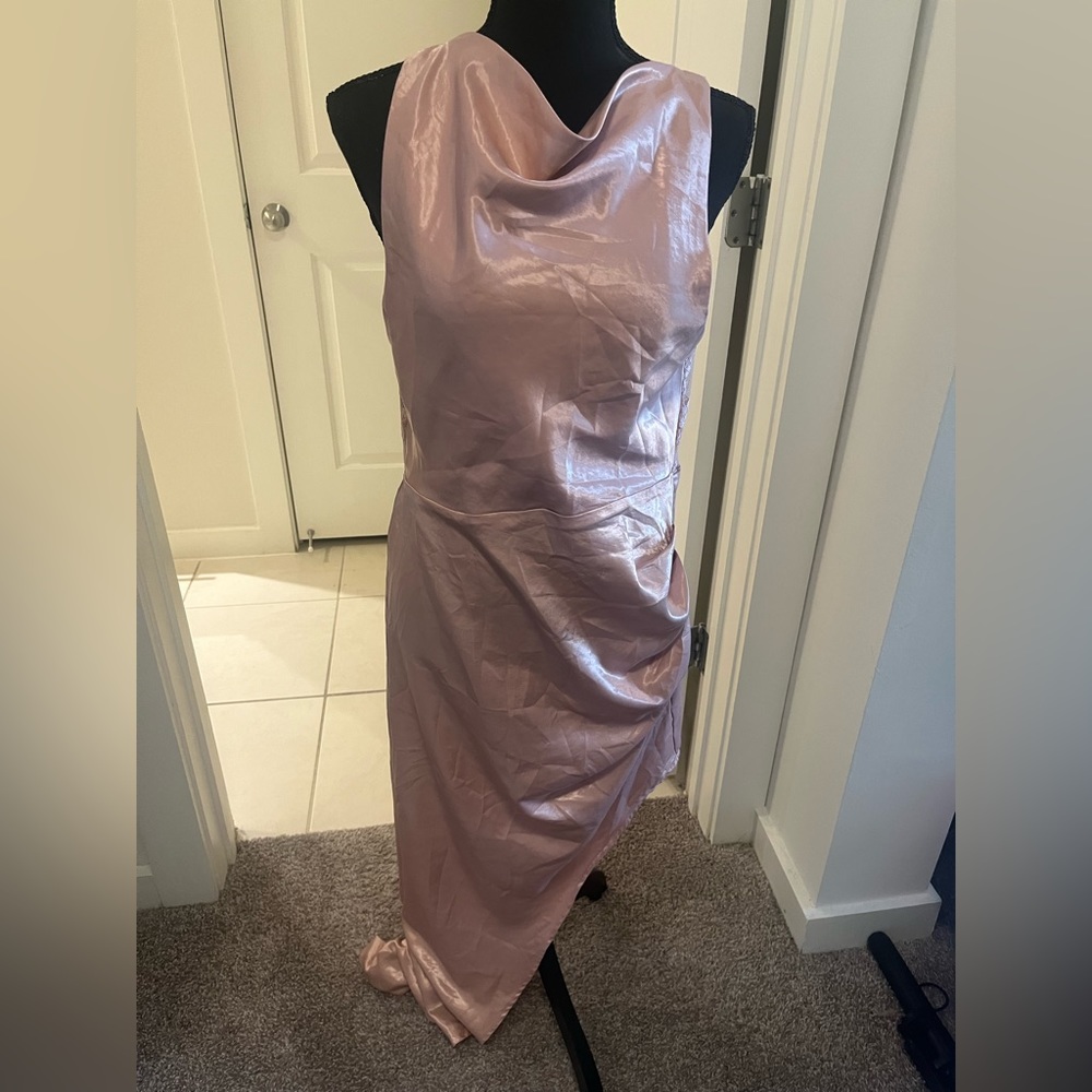 Blush high low lace back dress